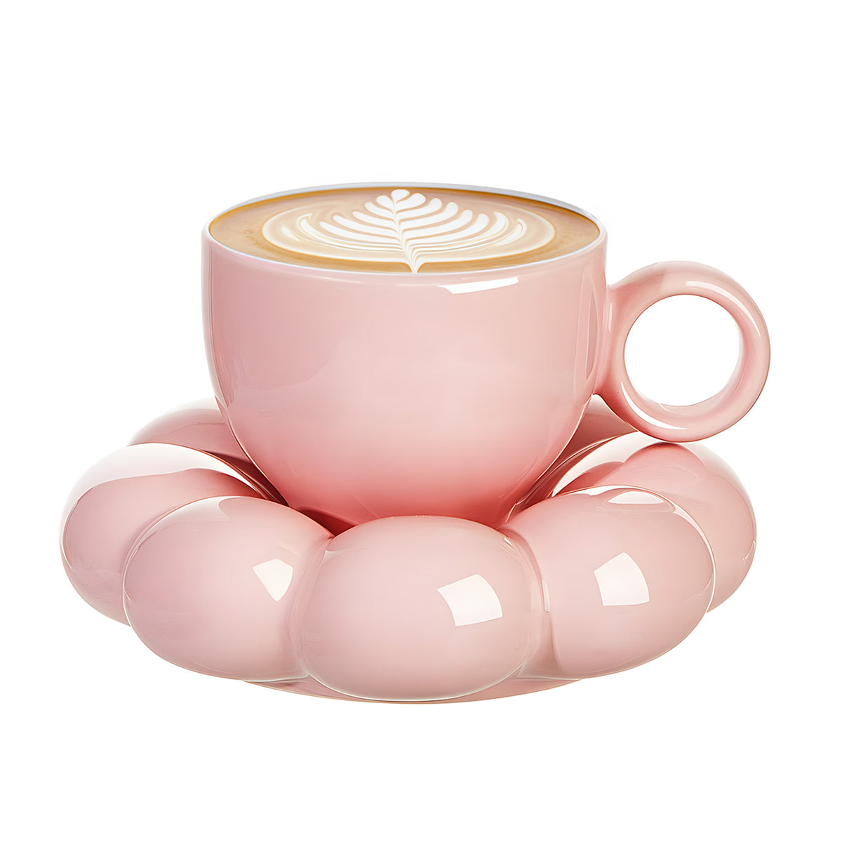 Ceramic Coffee Mug with Saucer, Creative Cute Mug with Sunflower Coaster for Office and Home, Dishwasher and Microwave Safe, 7 oz/200 ml for Tea Latte Milk (Peach Pink)