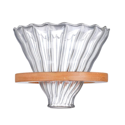 Glass Coffee Dripper, V60 Pour Over Coffee Dripper With Bamboo Wood Base, Slow Brewing Accessories for Home Cafe Restaurants, 1-4 Cups