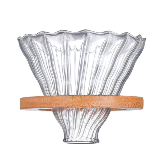 Glass Coffee Dripper, V60 Pour Over Coffee Dripper With Bamboo Wood Base, Slow Brewing Accessories for Home Cafe Restaurants, 1-4 Cups